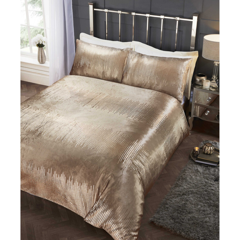 Crushed Velvet Double Duvet Cover Bedding Bed Set Bed Embelished Sequin Shiny Soft Gold