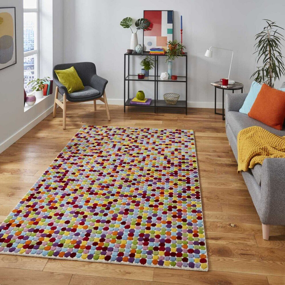 (120x170cm) Modern Prism PR429 Spot Wool Rugs in Multi Vibrant Soft Mats