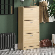 (Pine) 3 Drawer Shoe Cabinet Pull Out Hallway Storage