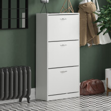 (White) 3 Drawer Shoe Cabinet Pull Out Hallway Storage