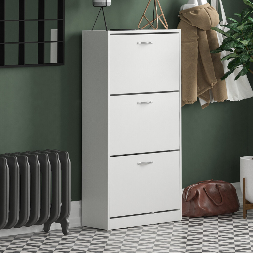 Vida Designs (White) 3 Drawer Shoe Cabinet Pull Out Hallway Storage White