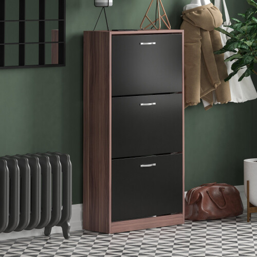 (Walnut & Black) 3 Drawer Shoe Pull Out Hallway Storage on OnBuy