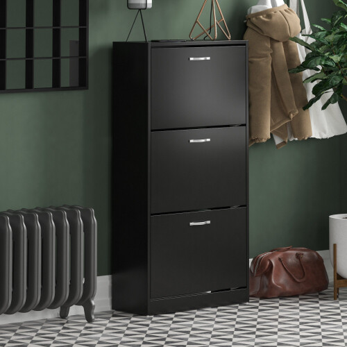 Vida Designs (Black) 3 Drawer Shoe Cabinet Pull Out Hallway Storage