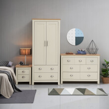 3 Piece Set (2 Door Wardrobe, 3+4 Chest, 2 Drawer Bedside) Cream