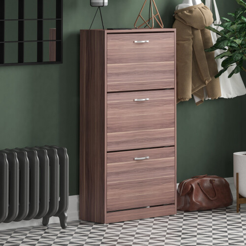 Vida Designs (Walnut) 3 Drawer Shoe Cabinet Pull Out Hallway Storage
