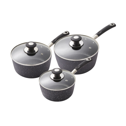 Tower Tower T900111 Precision 3 Piece Non-Stick Saucepan Set, Black