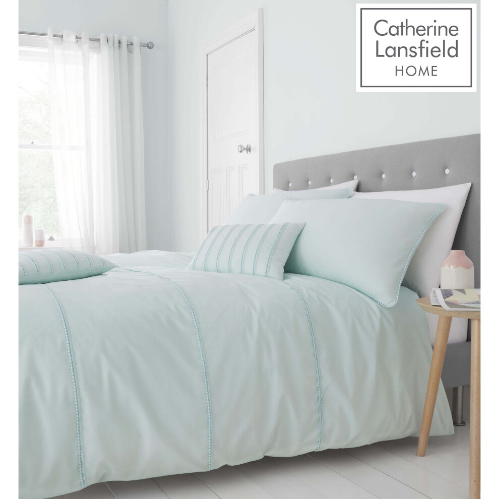 Catherine Lansfield Pom Pom Mint Double Duvet Cover Set Easy Care Bedding Set