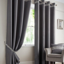 Alan Symonds Blackout Eyelet Ring Top Curtains Diamante Palace Silver 46" x 54"