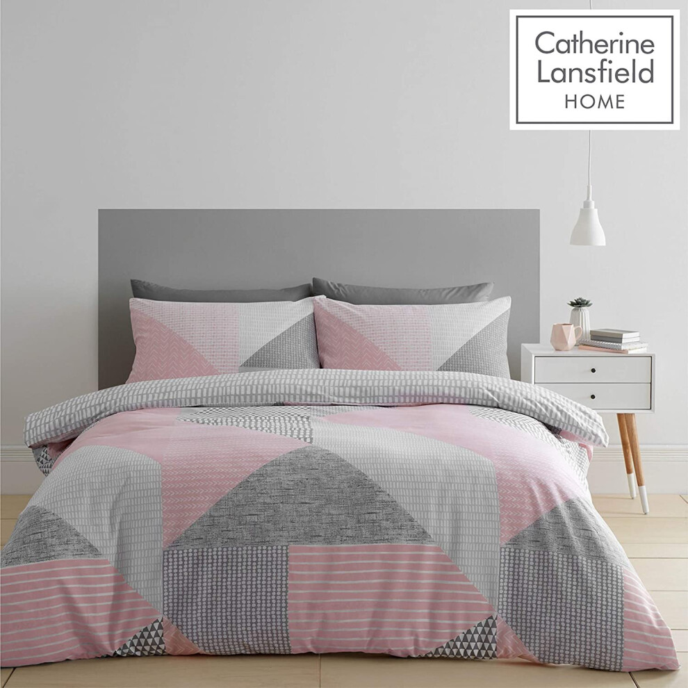 Catherine Lansfield Larsson Geo Reversible Duvet Cover Set - Pink - Single - Image 9