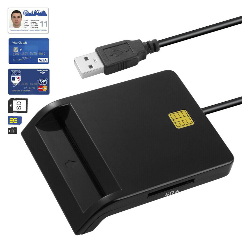Usb Cac Atm Id Sd Smart Card Reader For Online Banking Signature Black 9193626475206