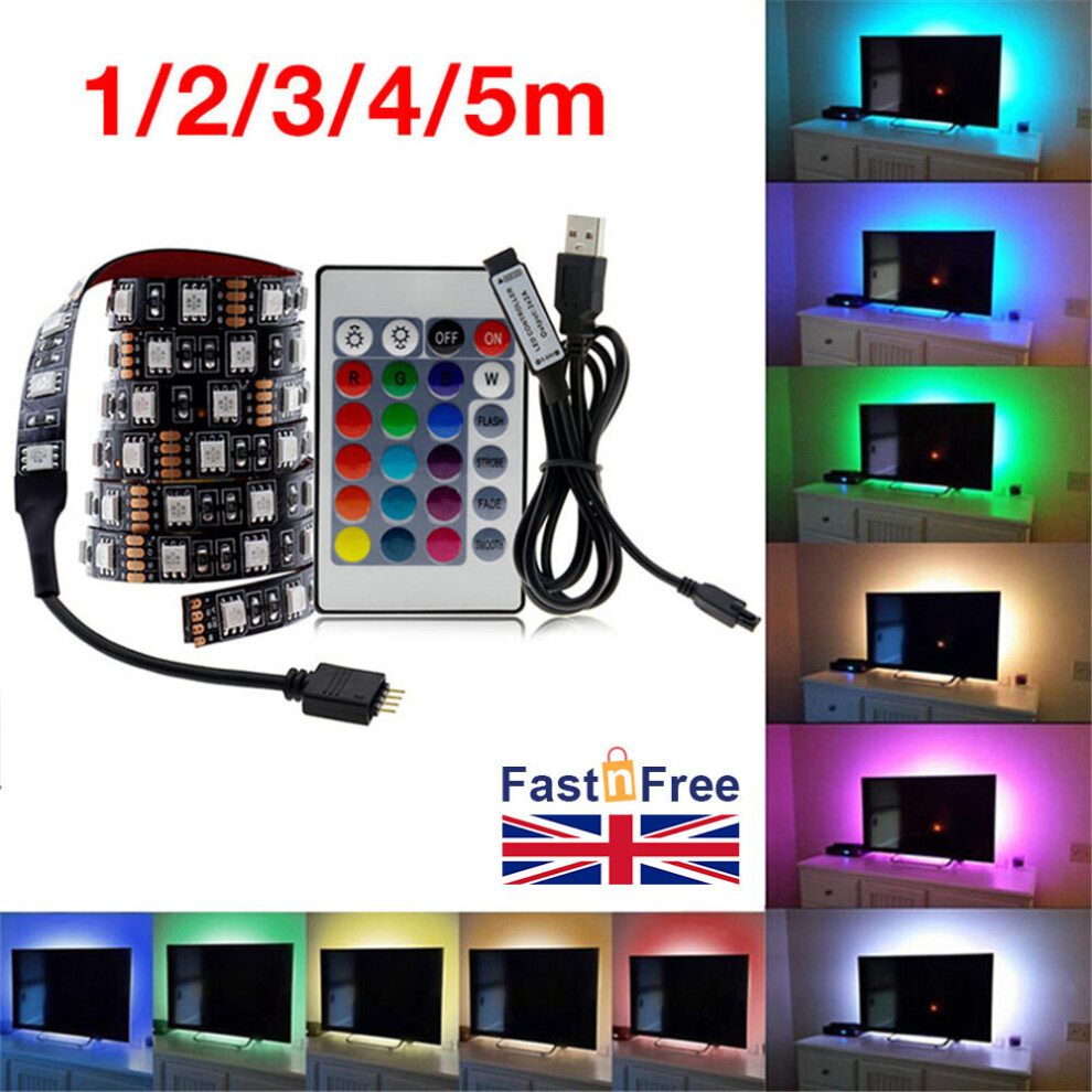 (1M 30LED) USB Power LED Strip Lights 5050 RGB TV Backlight Lighting Remote Control