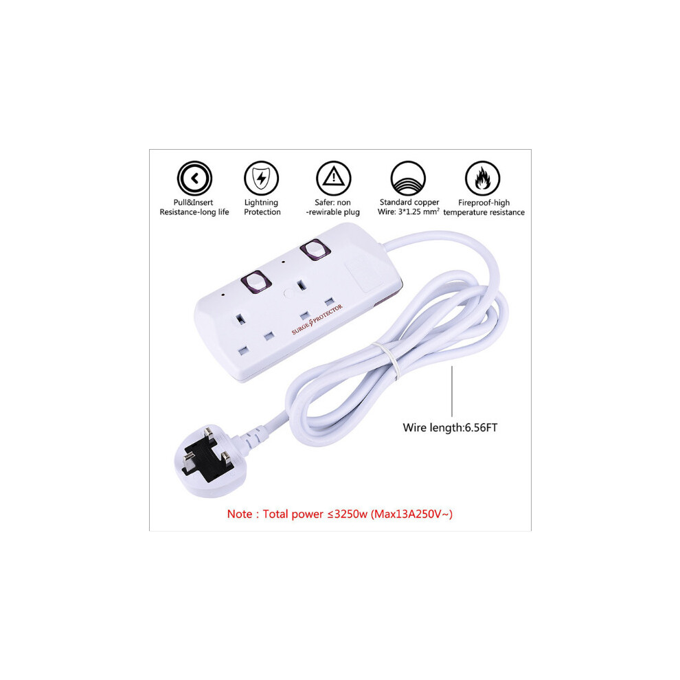Mains Extension Lead Extension Lead 1.8M 2 Gang Socket Way Uk Plug 13Amp Cable 240V