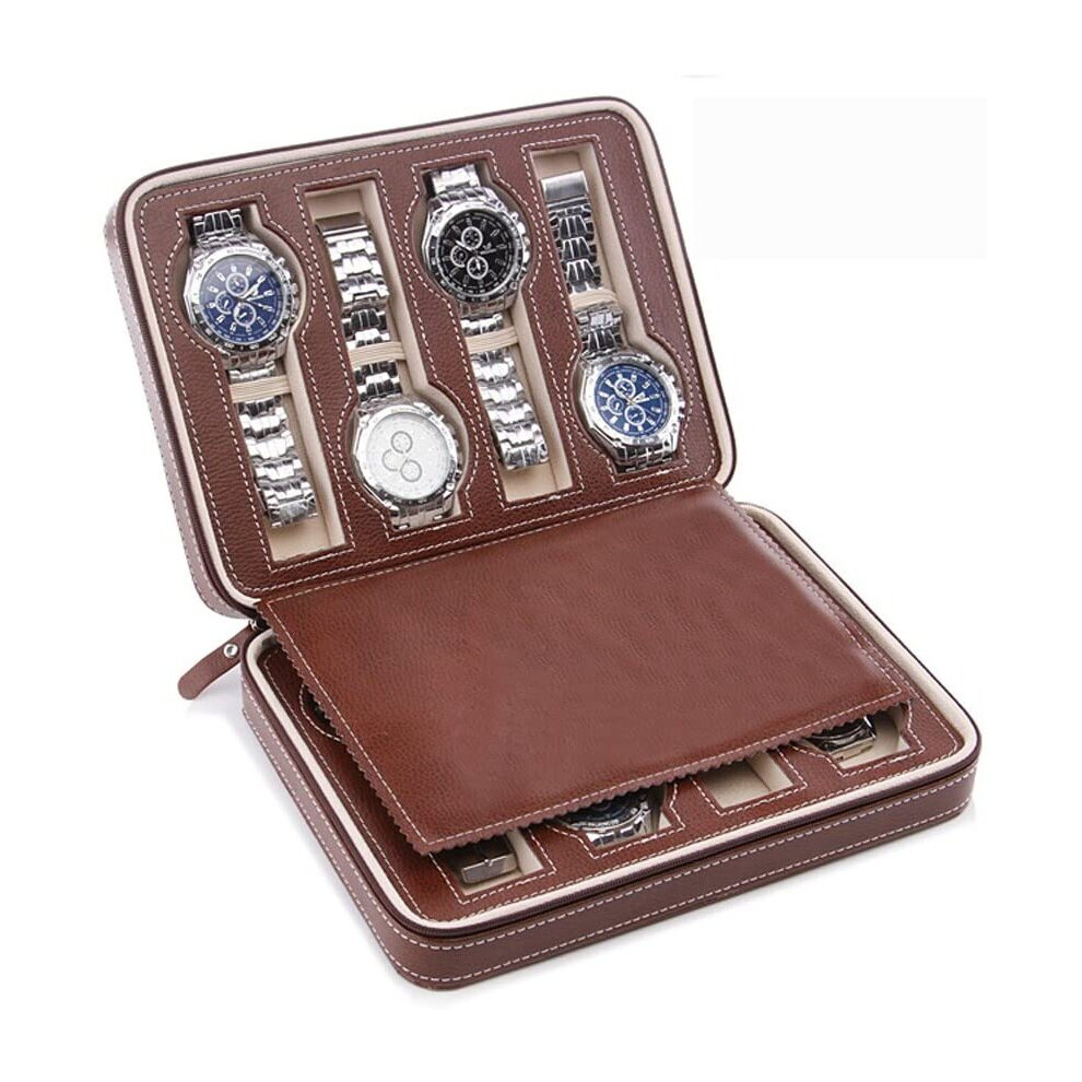 Watch Storage Box Leather Jewellery Display Case Men Women Brown