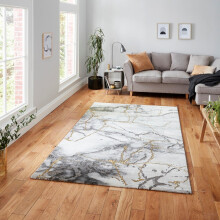 (120x170cm) Craft 23270 Marble Effect Rugs in Ivory Gold Dense Soft Mats