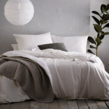 Portfolio Prestige Aspect White Double Duvet Cover Set 100% Cotton Linen Blend Bedding