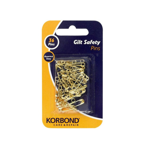 Korbond Gilt Safety Pins 36 Piece 110192