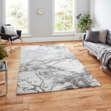 (120x170cm) Craft 23270 Marble Effect Rugs in Ivory Silver Dense Soft Mats
