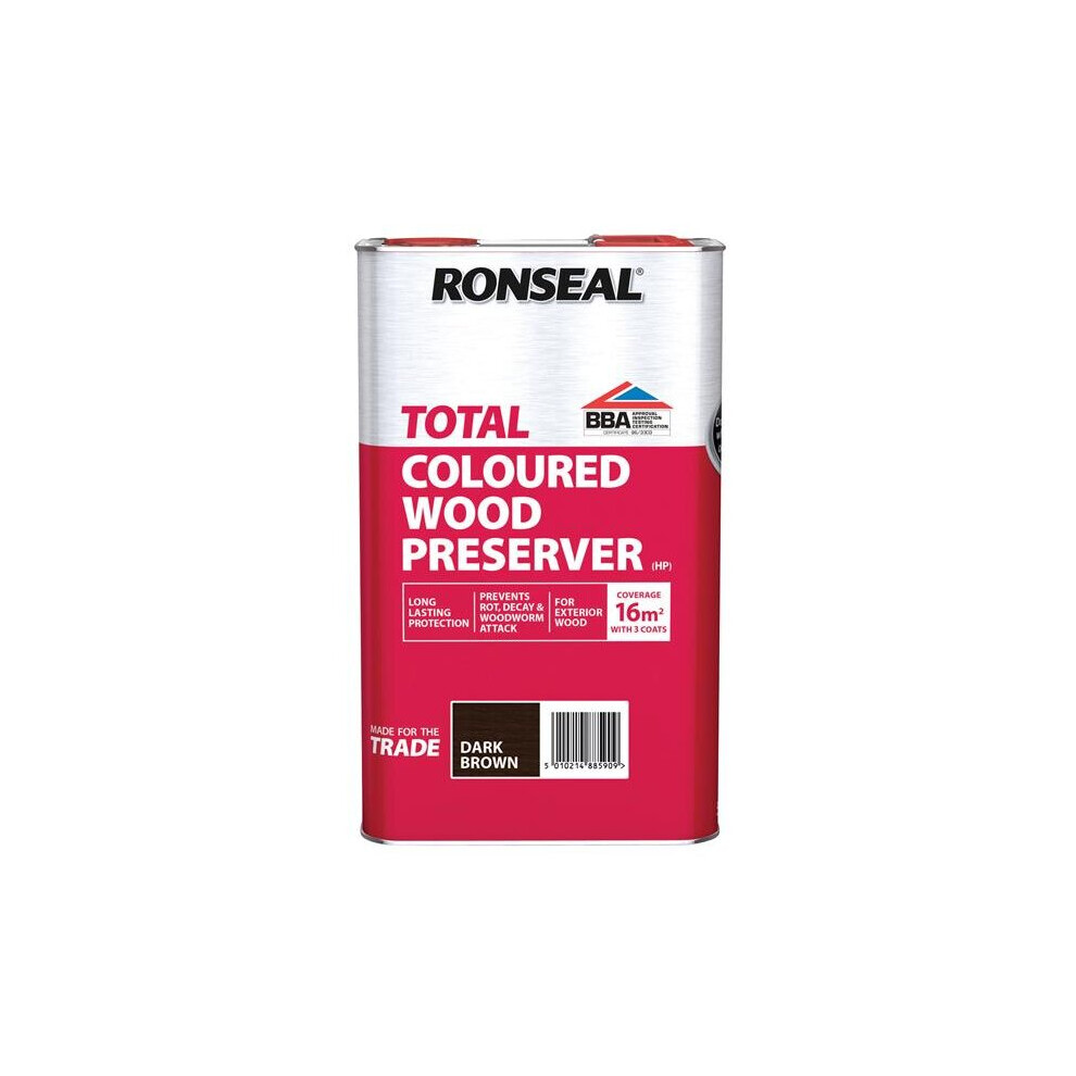 Ronseal Trade Total Wood Preserver Dark Brown 5 Litre 38590