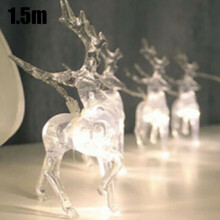(White, 1.5M) LED Deer String Light Christmas Fairy Lights Ornaments Window Home Decoration