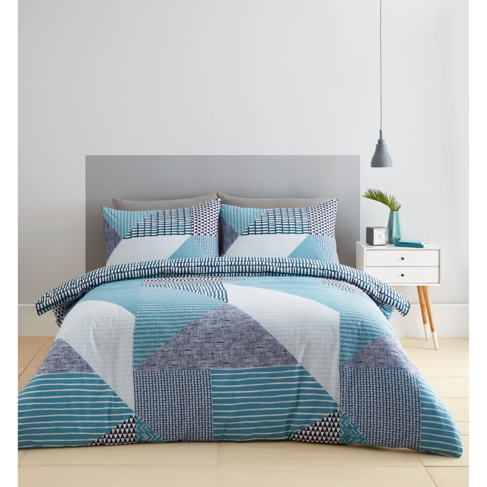 Catherine Lansfield Larsson Geo Reversible Double Duvet Cover Set with Pillowcases, Teal Green, Double - Image 6