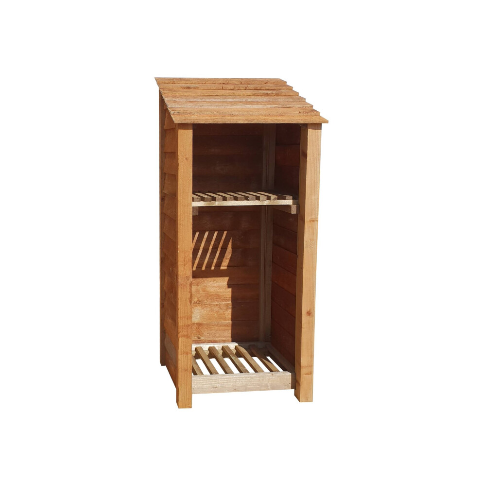 (6ft, Rustic Brown) Wooden Log Store With Kindling Shelf - Standard Roof (L-79cm, H-126cm / 180cm, W-81cm)-image-OPC-P6GVSGP-NEW