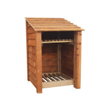 (4ft, Rustic Brown) Wooden Log Store With Kindling Shelf - Standard Roof (L-79cm, H-126cm / 180cm, W-81cm)