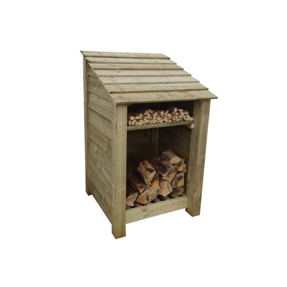 (4ft, Light Green) Wooden Log Store With Kindling Shelf - Standard Roof (L-79cm, H-126cm / 180cm, W-81cm)-image-OPC-P6GVSGK-NEW