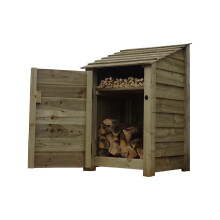 (4ft, Light Green) Wooden Log Store With Door And Kindling Shelf - Standard Roof (L-79cm, H-126cm / 180cm, W-81cm)