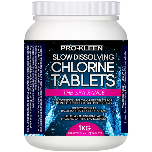 Pro-Kleen (1KG) Stabilised Slow Dissolving Chlorine 20g Tablets