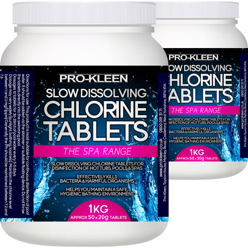Pro-Kleen (2KG) Stabilised Slow Dissolving Chlorine 20g Tablets