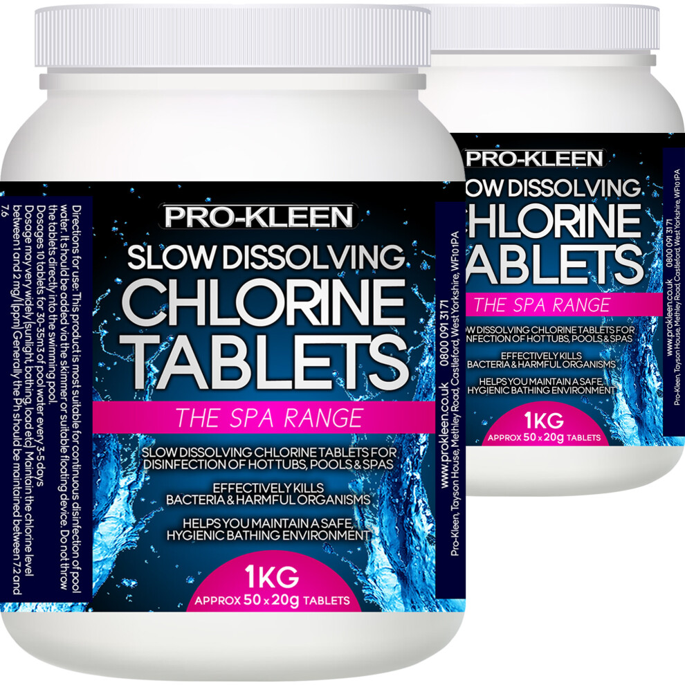 Pro-Kleen (2Kg) Stabilised Slow Dissolving Chlorine 20G Tablets