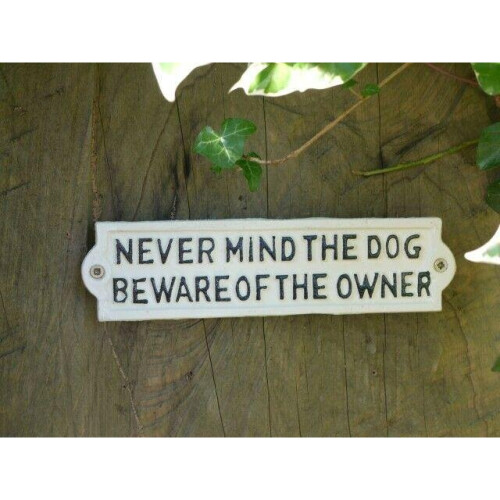 (NEVER MIND THE DOG) Vintage Garden Plaques Signs Cast Iron Garden Patio Wall Mount Ornament Age Look on OnBuy
