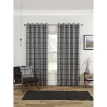 Gorden John Textiles Carnoustie Curtains Blackout Eyelet Woven Check Grey 66 x 72"
