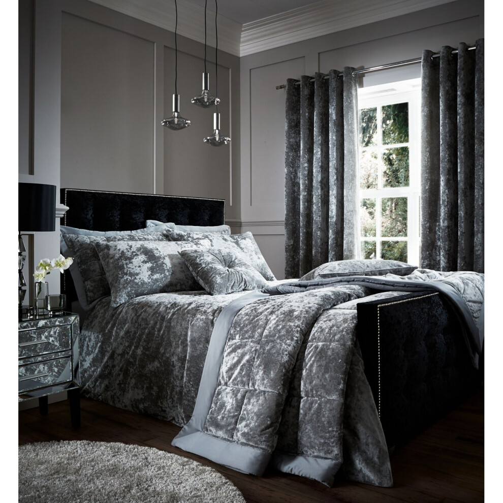 Catherine Lansfield Crushed Velvet King Duvet Set - 3Pc With 2 Pillowcases (Bd/46254/W/Kqs/Si) Silver