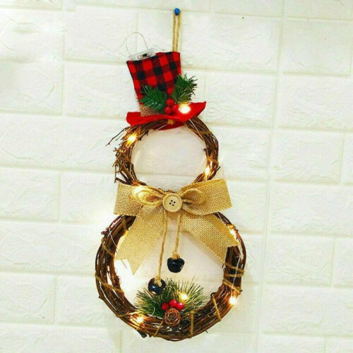 (Round) Snowman Christmas Door Window Decor Wreath Hangings Wall Garland LED Lights Gift