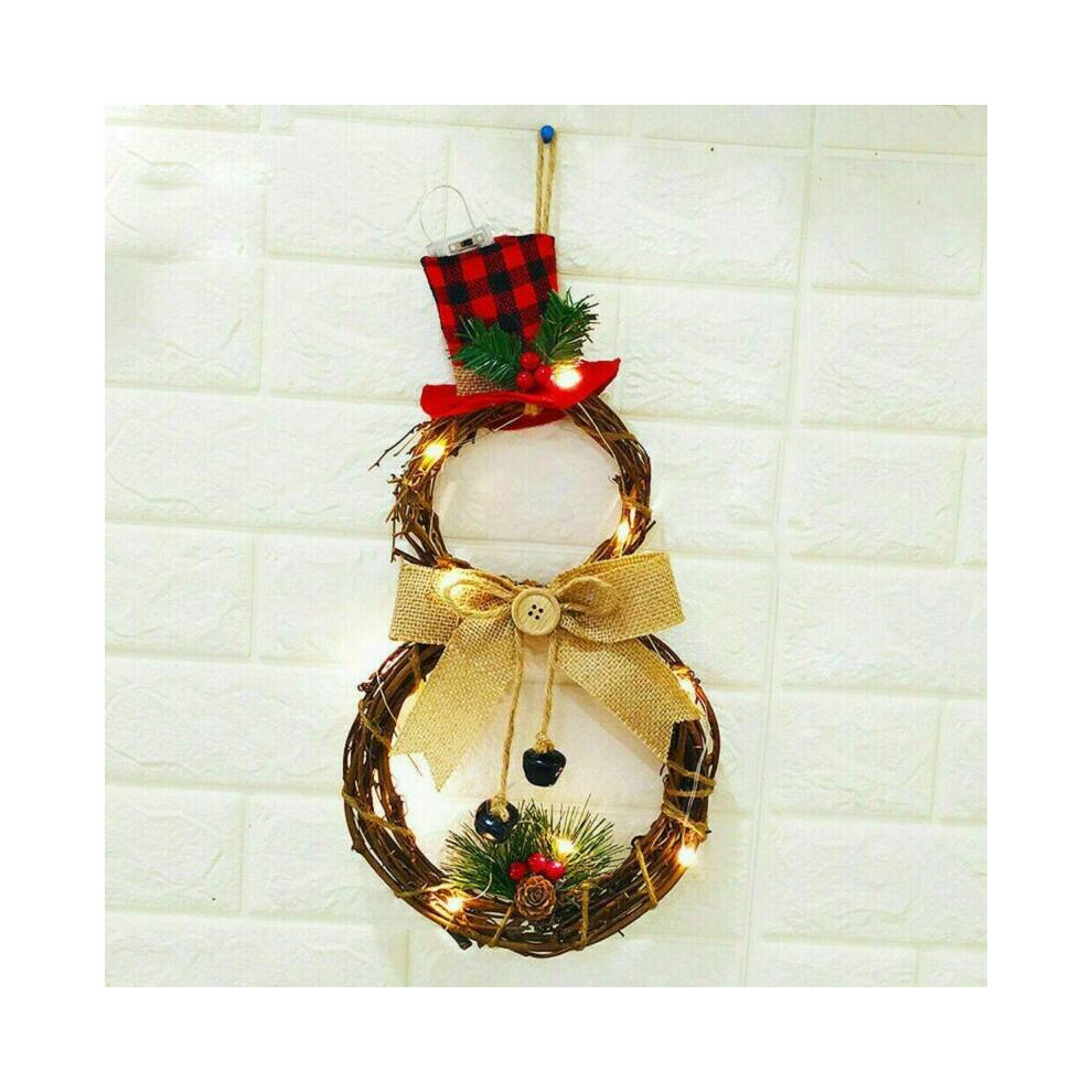 (Round) Snowman Christmas Door Window Decor Wreath Hangings Wall Garland LED Lights Gift