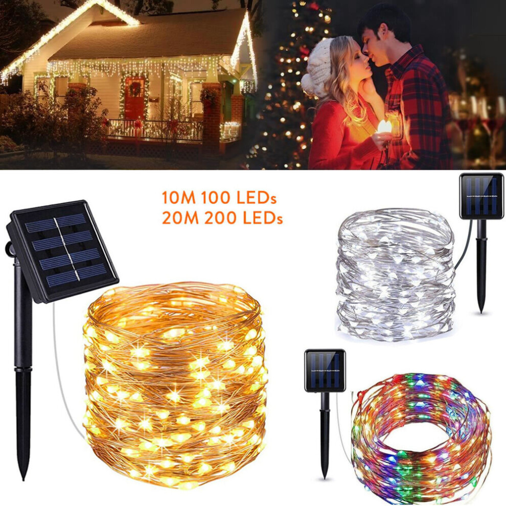 (20M 200LEDs, Cool White) 10M 20M LED Solar String Fairy Lights Xmas Decor