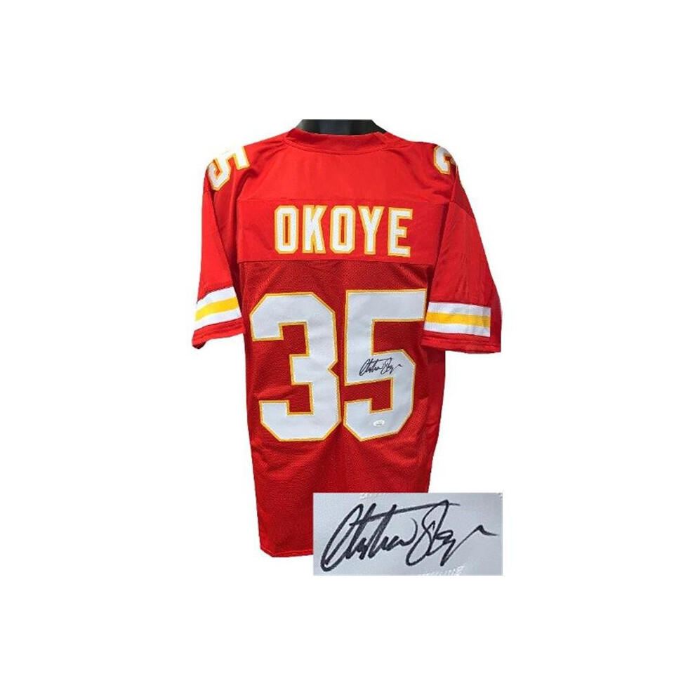 Photos - Football Kit Athlon Sports CTBL-028397 Christian Okoye Signed Red TB Custom Stitched Pro Style Football Jersey - Extra Large - JSA Witnes