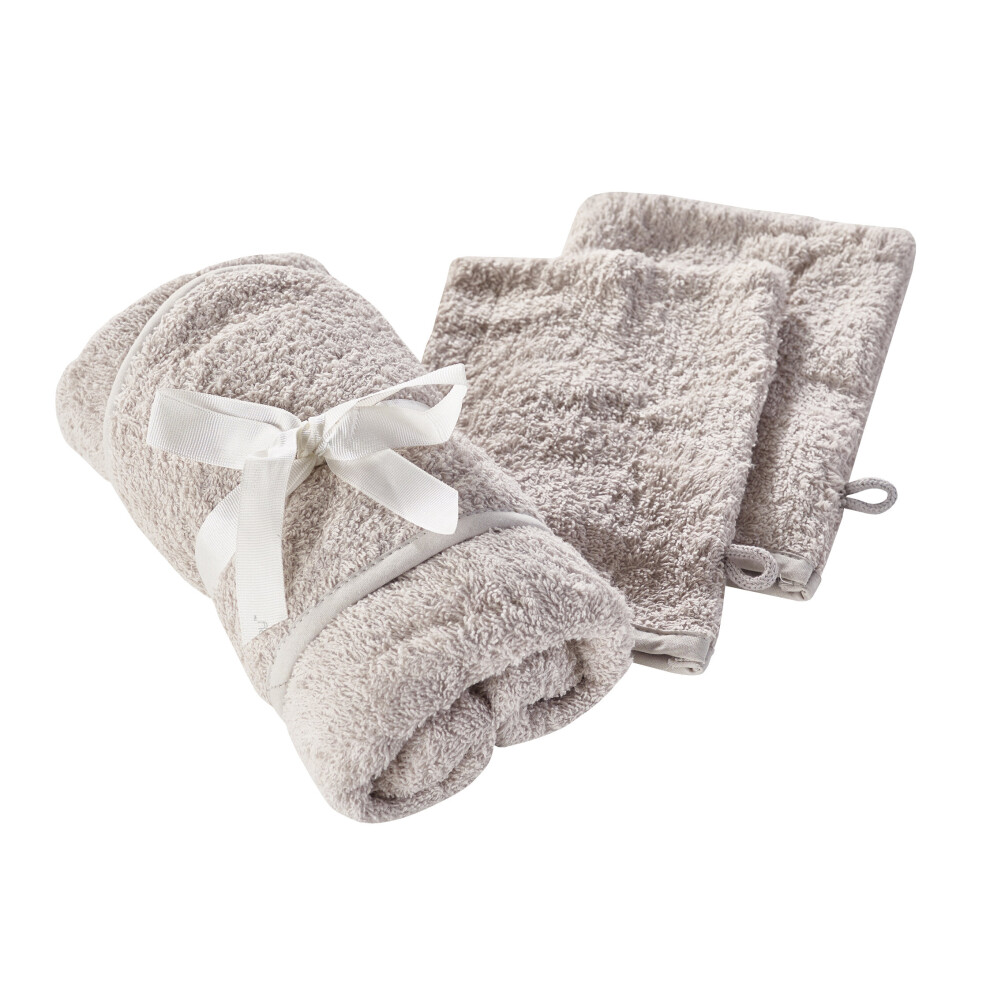 Grey Baby Hooded Towel and Wash Mitt 2 pack | 100% Cotton Soft & Absorbent