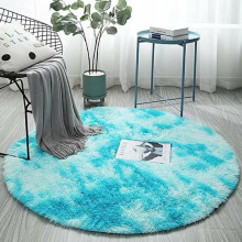 (Blue, 120*120CM) Circle Round Shaggy Fluffy Anti-Skid Rug Living Room Bedroom Carpets Floor Mats