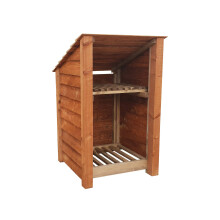 (4ft, Rustic Brown) Wooden Log Store With Kindling Shelf - Reverse Roof (L-79cm, H-126cm / 180cm, W-81cm)