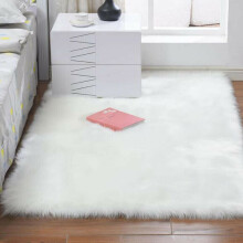 (White, 50*80cm) Washable Fluffy Rug Anti-Skid Shaggy Rugs Carpets Living Room Bedroom Floor Mats