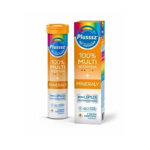 Plusssz 100% Multivitamin + Minerals Effervescent Tablets Mango Orange 20pcs