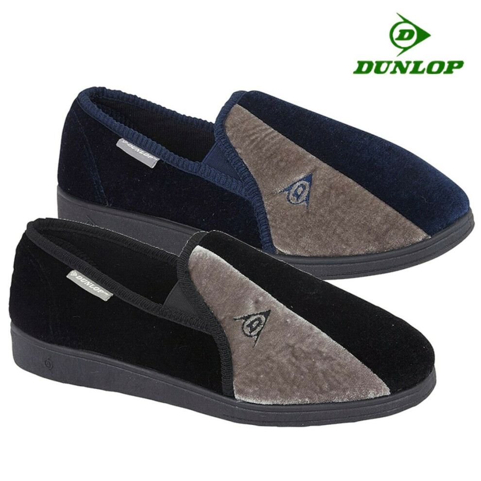 (Navy/Grey, UK 12) Dunlop WINSTON Mens Velour Twin Gusset Slippers