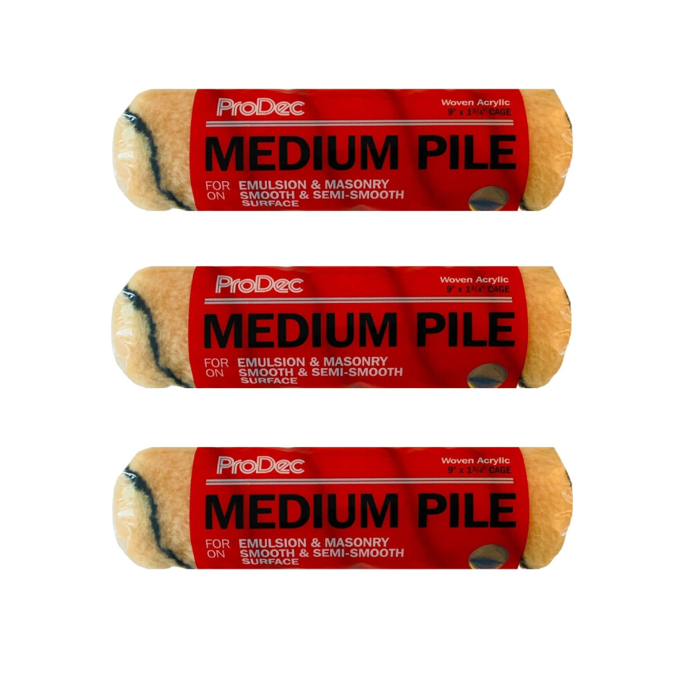 Prodec 9" X 1.75" Medium Pile Tiger Stripe Roller Sleeves 3 Pack 5019200111190