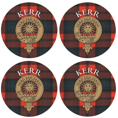 Round Coaster Kerr Scottish Clan Name Cork Backed Set of 4 Coasters on