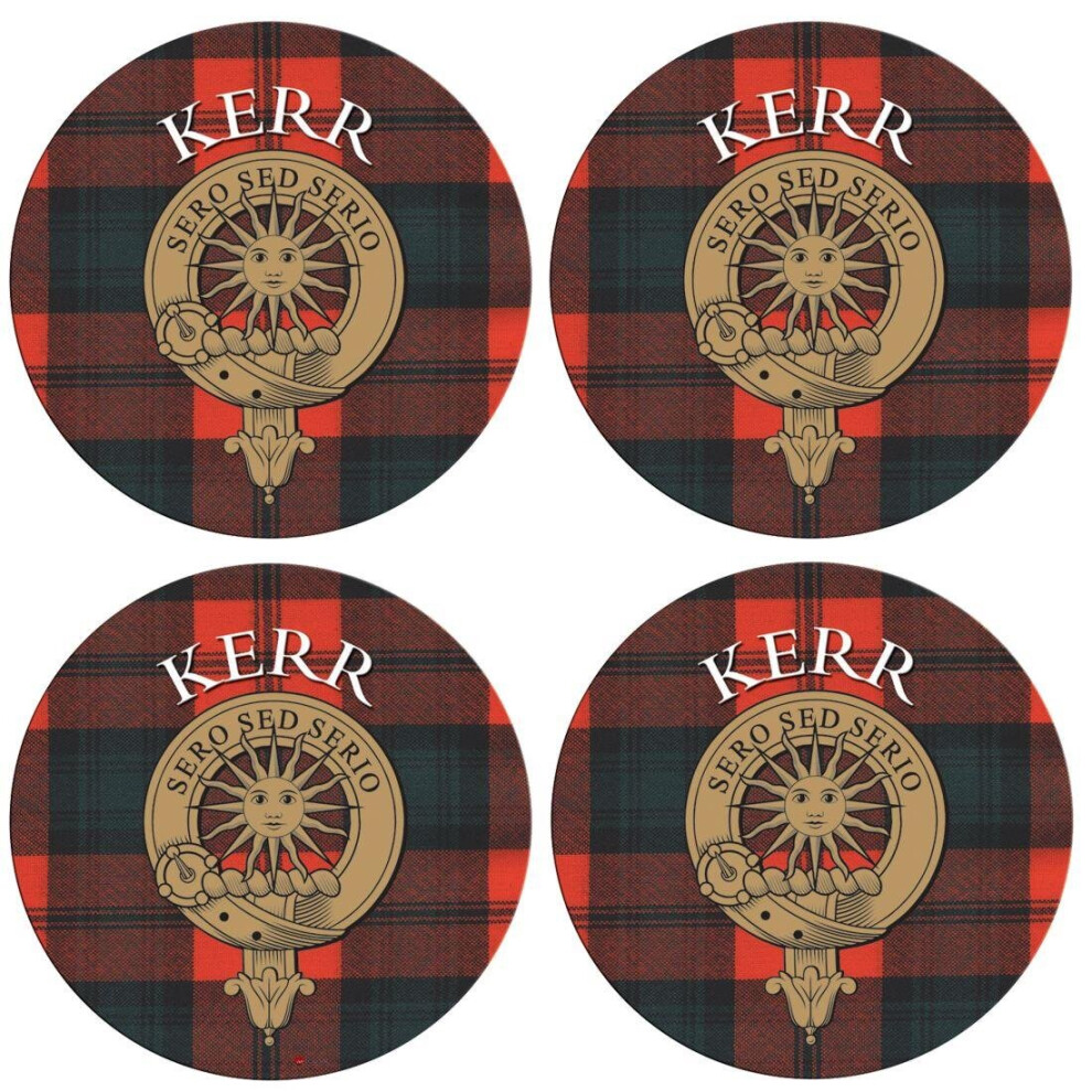 Round Coaster Kerr Scottish Clan Name Cork Backed Set of 4 Coasters