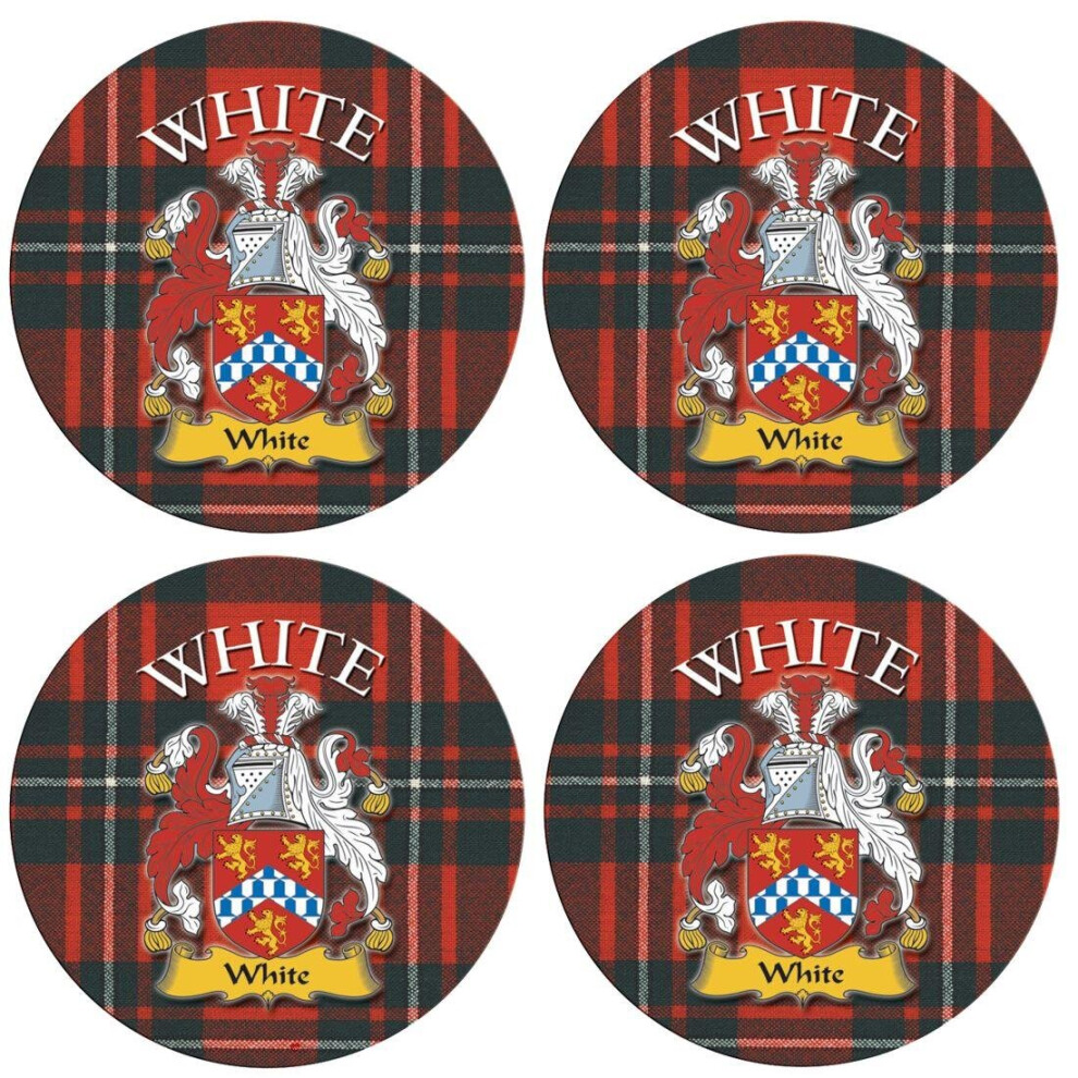 Round Coaster White Scottish Clan Name Cork Backed Set of 4 Coasters-image-OPC-P6GWTHW-NEW