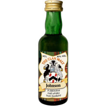 Johnson Clan Crest Miniature Whisky Collectable 5cl Bottle, Made in Scotland