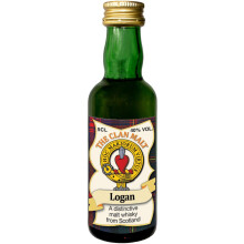 Logan Clan Crest Miniature Whisky - 5cl Collectable Bottle, Made in Scotland with Crest, Motto & Tartan